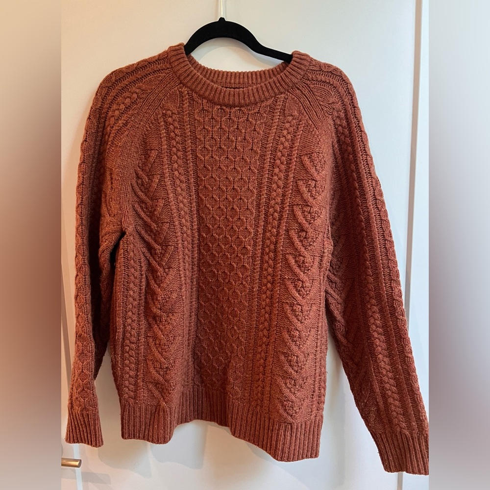 J. Crew Men's Cable Knit Wool Blend Sweater  in Burnt Orange